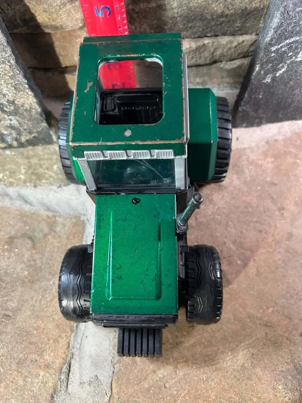 Vintage Nylint Farms green pressed steel and plastic tractor & wagon